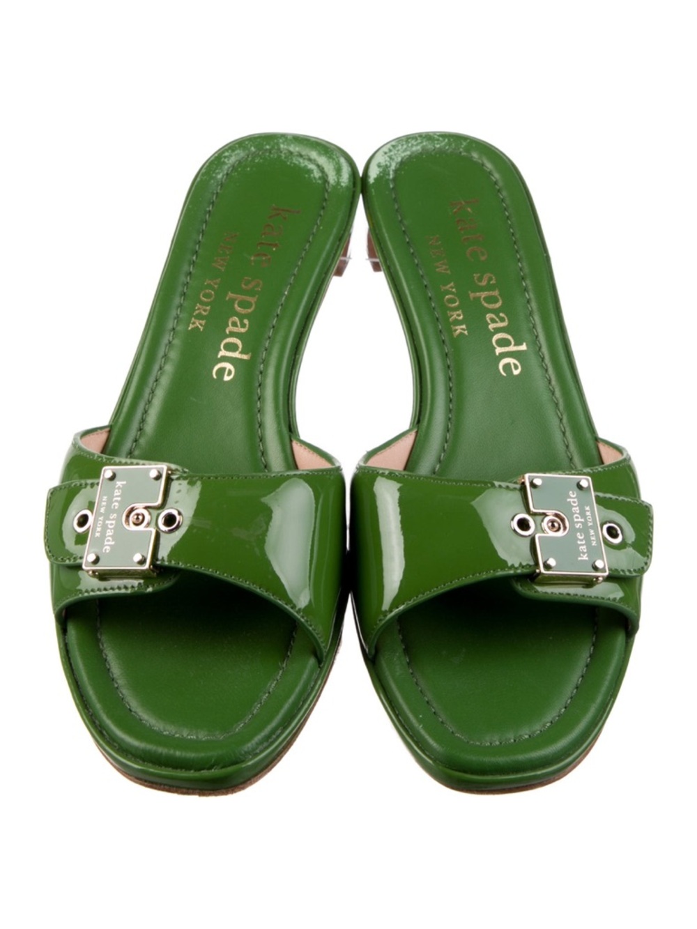 kate spade Green Patent Slide Mules with Buckle Accent